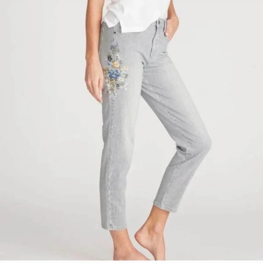 Driftwood Meg Gizelle Pinstripe Embriodered Jeans